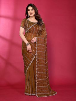 Elora - Brown Embellished/Sequined Saree with Unstitched Blouse
