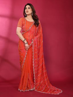 Elora - Red Embellished/Sequined Saree with Unstitched Blouse