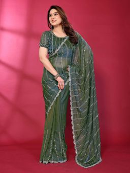 Elora - Teal Embellished/Sequined Saree with Unstitched Blouse