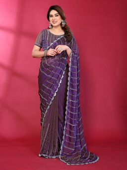 Elora - Purple Embellished/Sequined Saree with Unstitched Blouse