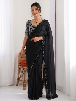 Kalista Fashion - Black Embellished/Sequined Saree with Unstitched Blouse