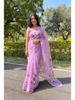 Kalista Fashion - Lavender Floral Saree with Unstitched Blouse