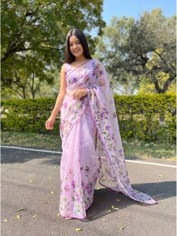 Kalista Fashion - Lavender Floral Saree with Unstitched Blouse