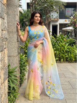 Kalista Fashion - Multi-Color Floral Saree with Unstitched Blouse