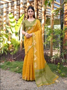 Tikhi Imli - Yellow Woven Saree with Unstitched Blouse