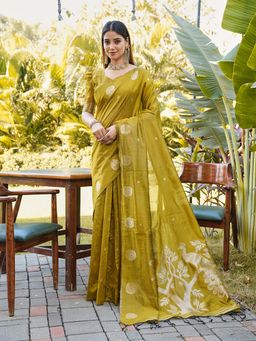 Tikhi Imli - Green Woven Saree with Unstitched Blouse