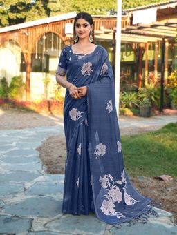Tikhi Imli - Blue Printed Saree with Unstitched Blouse