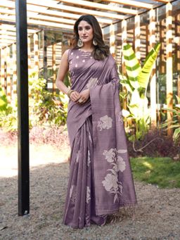 Tikhi Imli - Mauve Printed Saree with Unstitched Blouse