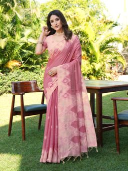 Tikhi Imli - Pink Woven Saree with Unstitched Blouse
