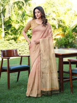 Tikhi Imli - Peach Woven Saree with Unstitched Blouse