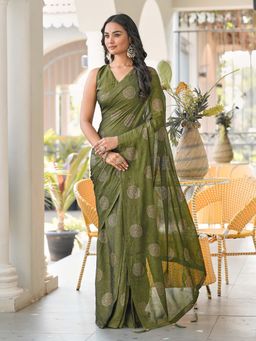 Tikhi Imli - Olive Printed Saree with Unstitched Blouse