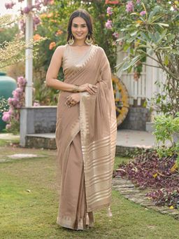 Tikhi Imli - Beige Woven Saree with Unstitched Blouse