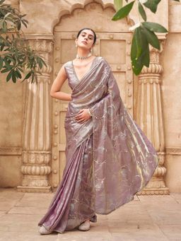 Tikhi Imli - Lavender Printed Saree with Unstitched Blouse