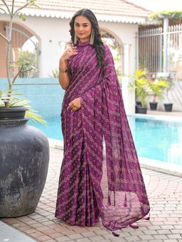 Tikhi Imli - Magenta Printed Saree with Unstitched Blouse