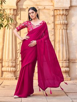 Tikhi Imli - Pink Solid/Plain Saree with Unstitched Blouse