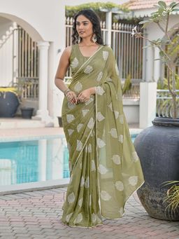 Tikhi Imli - Green Floral Saree with Unstitched Blouse