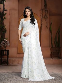 Garden VARELI - White Floral Printed Saree without Blouse