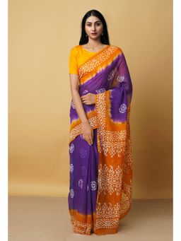 Unnati Silks - Purple Pure Batik Kota Cotton Saree with Unstitched Blouse