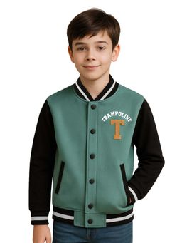 Trampoline - Green Colorblock Regular Fit Varsity Jacket