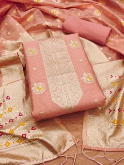 APAAPI THREADS OF GLORY - Pink Unstitched Top Wear with Bottom Wear and Dupatta (Set of 3)