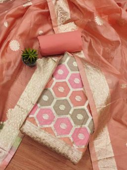 APAAPI THREADS OF GLORY - Pink Unstitched Top Wear with Bottom Wear and Dupatta (Set of 3)