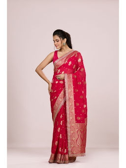 Aparnaa - Red Georgette Zari Weaving Khadi Saree with Unstitched Blouse