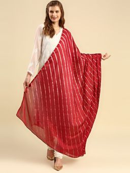 Dupatta Bazaar - Womens Maroon Leharia Dupatta with Gotta Border