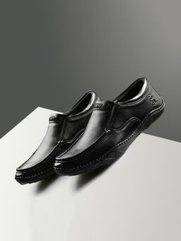 Louis Stitch - Obsidian Black Genuine Leather Ultra Lightweight Slip-On Loafers for Men