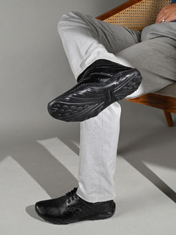 Louis Stitch - Obsidian Black Safiano Leather Ultra Lightweight Derbies for Men