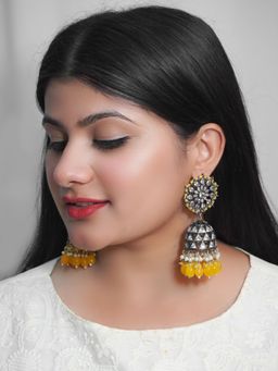 Niscka - American Diamond with Yellow Beads Flower Jhumka