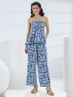 Libas - Blue Floral Printed Peplum Top with Printed Palazzo
