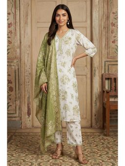 Aurelia - Women’S Off White Embroidered Rayon Straight Kurta with Pant And Dupatta