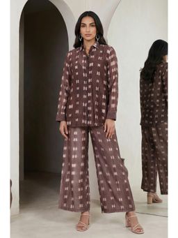Folksong - Women’S Brown Shibori Printed Cotton Blend Co-Ord Set