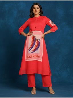 Varanga - Red Urban Ethnic Digital Print Crimson Kurta with Pant