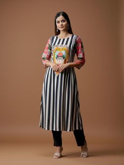 Varanga - Black Vibrant Botanical Midnight Kurta with Pant