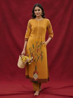 Varanga - Mustard Yellow Floral Kurta with Pant