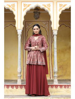 BAIRAAS - Maroon Kurti with Palazzo And Dupatta