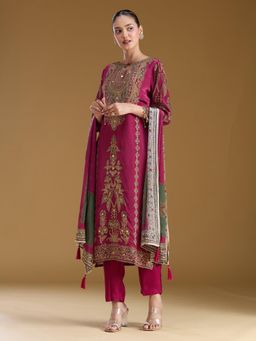 Koskii - Pink Cording Satin Readymade Kurta with Pant & Dupatta