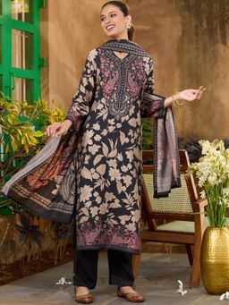 Koskii - Black Threadwork Satin Readymade Kurta with Pant & Dupatta