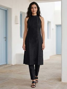 Varanga - Black Halter Neck Straight Kurta with Pant