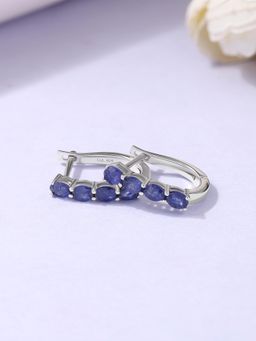 Ornate Jewels - 925 Silver Oval Natural Fissure Filled Sapphire Lapis Hoops Earring for Women & Girls