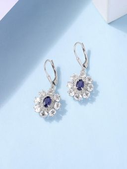 Ornate Jewels - 925 Silver Oval Natural Blue Fissure Filled Sapphire Blossom Earring for Women & Girls