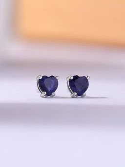 Ornate Jewels - 925 Silver Natural Blue Fissure Filled Sapphire Heart Stud Earring for Women & Girls
