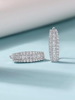 Ornate Jewels - 925 Silver Square American Diamond Dazzling Harmony Hoop Earring for Women & Girls