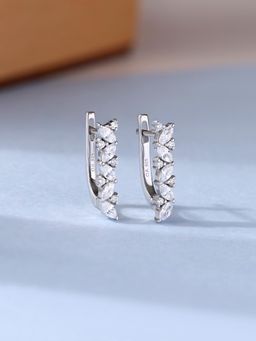 Ornate Jewels - 925 Silver Rhodium Plated American Diamond Sparkle Hoops Earring for Women & Girls
