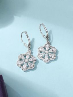 Ornate Jewels - 925 Silver Pear American Diamond Floral Radiance Earring for Women & Girls