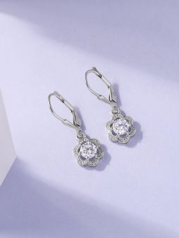 Ornate Jewels - 925 Silver Rhodium Plated American Diamond Floral Radiance Earring for Women & Girls