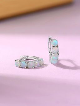 Ornate Jewels - 925 Silver Round Natural Ethiopian Opal Celestial Glow Hoops Earring for Women & Girls