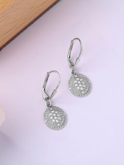 Ornate Jewels - 925 Silver Round American Diamond Glimmering Halo Dangle Earring for Women & Girls