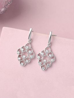 Ornate Jewels - 925 Silver Rhodium Plated American Diamond Dewdrop Dazzle Earring for Women & Girls